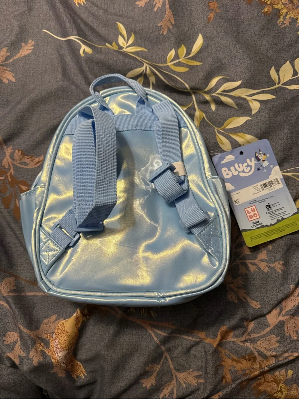 Kids Light Blue Mini Backpack with Embroidered Characters